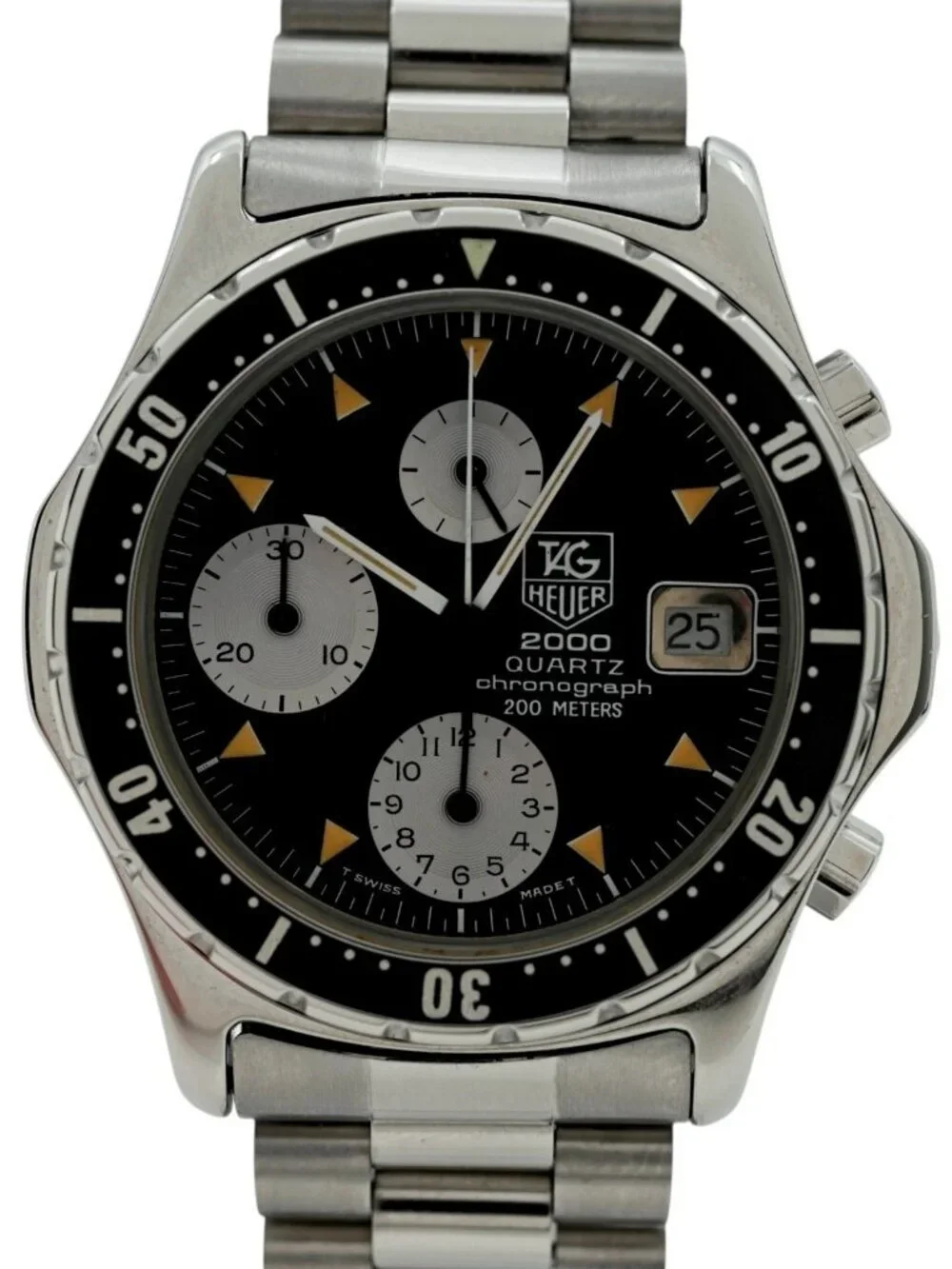 Early Tag Heuer 37mm Men's 2000 Series Chronograph Black Dial SS Watch- 273.206!